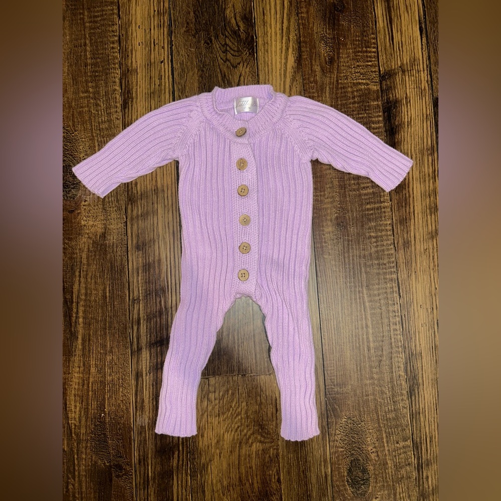 Little B’s Knitted Purple Baby Girl Knitted Romper Size 0-3 Months